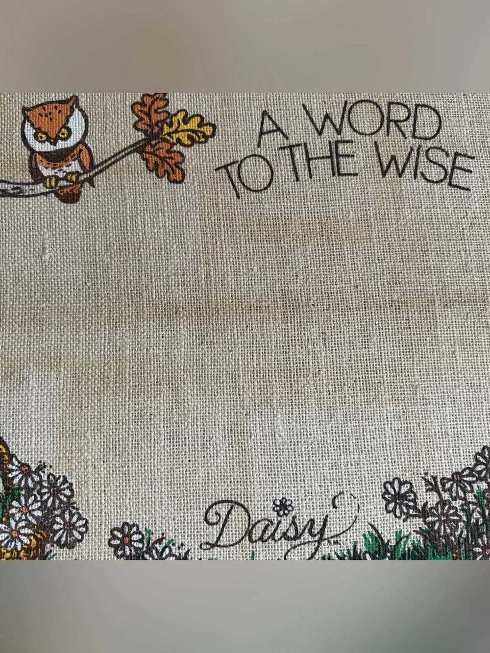 Vintage 1974 Daisy Burlap Bulletin Board 70s Cottagecore Hollie Hobbie MCM READ